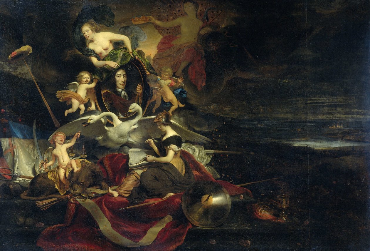 Alegoría sobre la incursión holandesa en el Medway (1667), con un retrato de Cornelis de Witt de Cornelis Bisschop