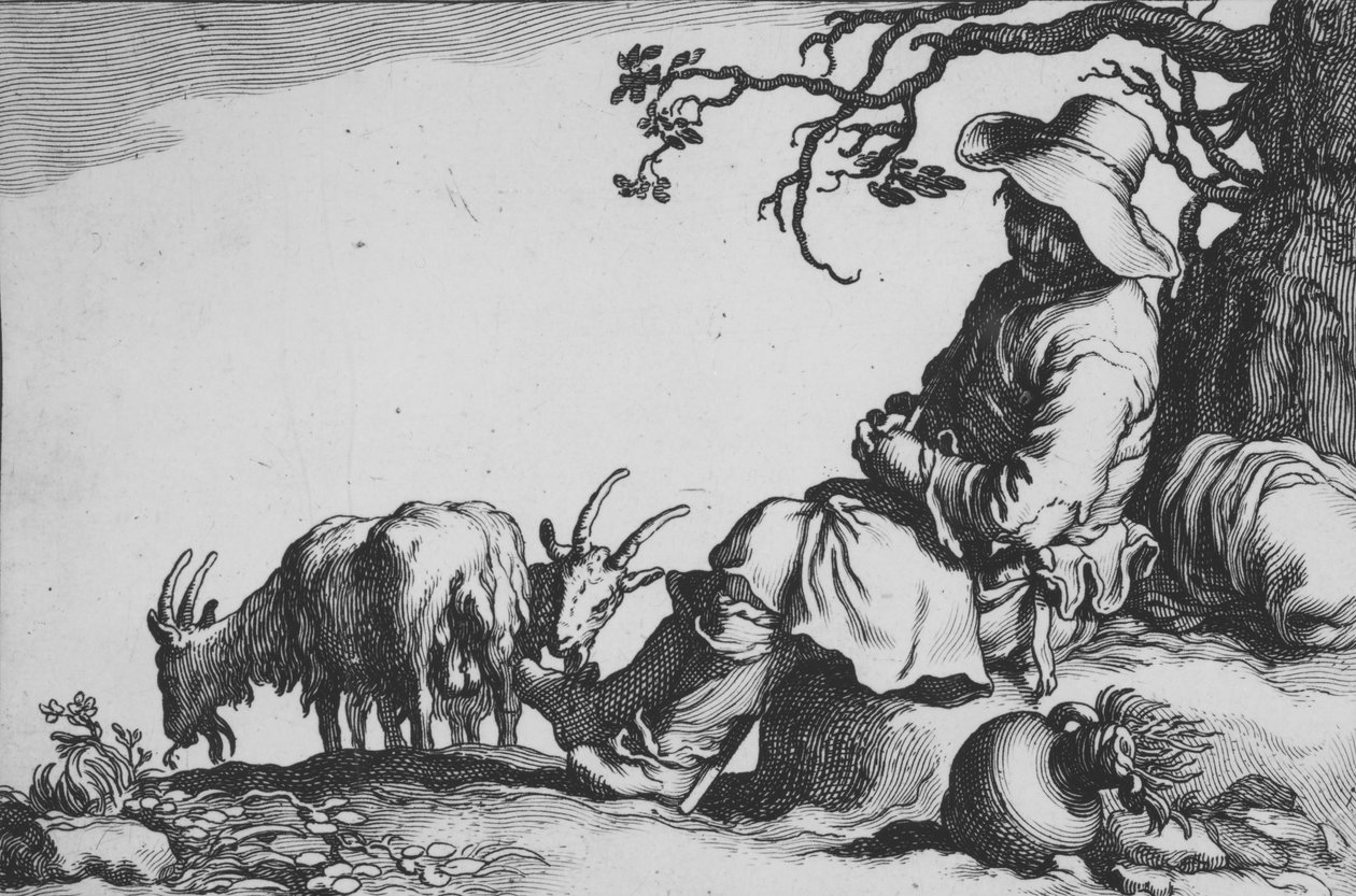 Pastoral con cabrero y cabras, de la serie Dieciséis temas campesinos de Cornelis Bloemaert