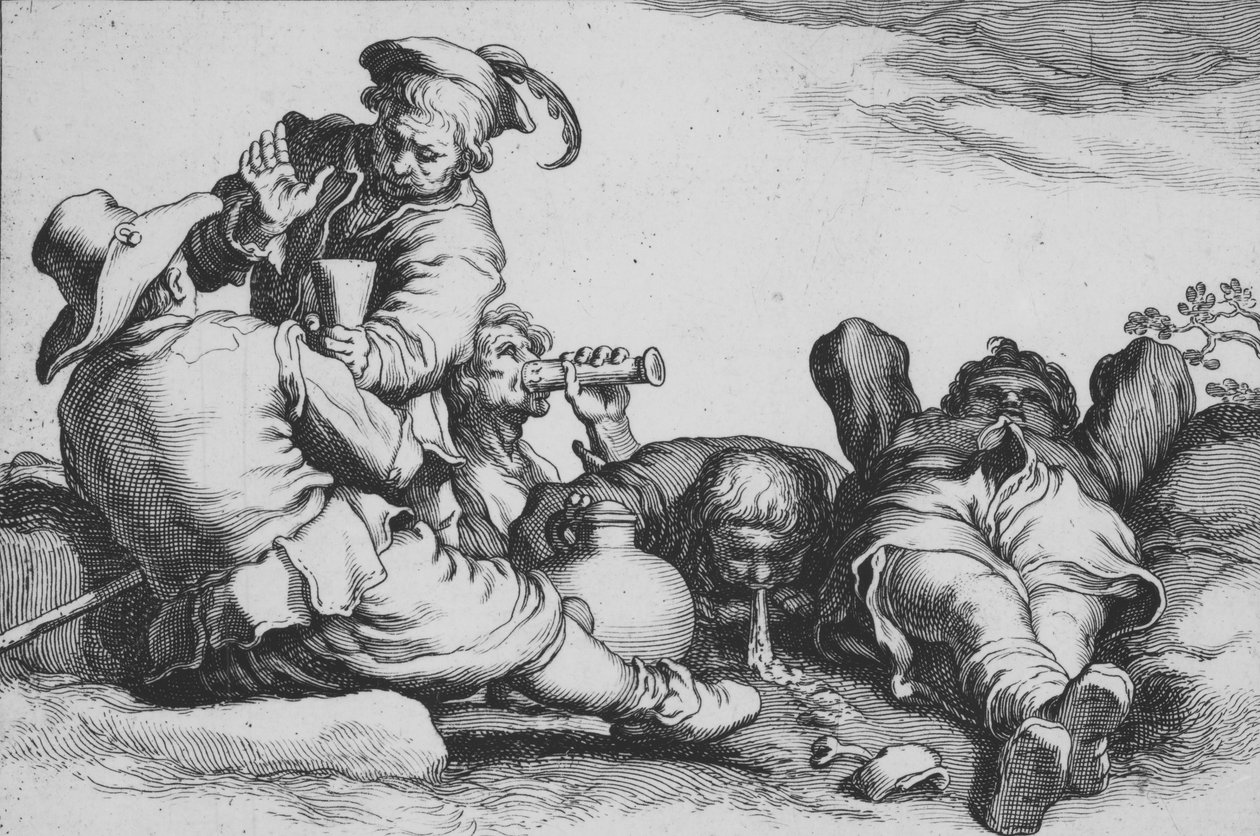 Campesinos bebiendo, de la serie Dieciséis temas campesinos, siglo XVII. de Cornelis Bloemaert