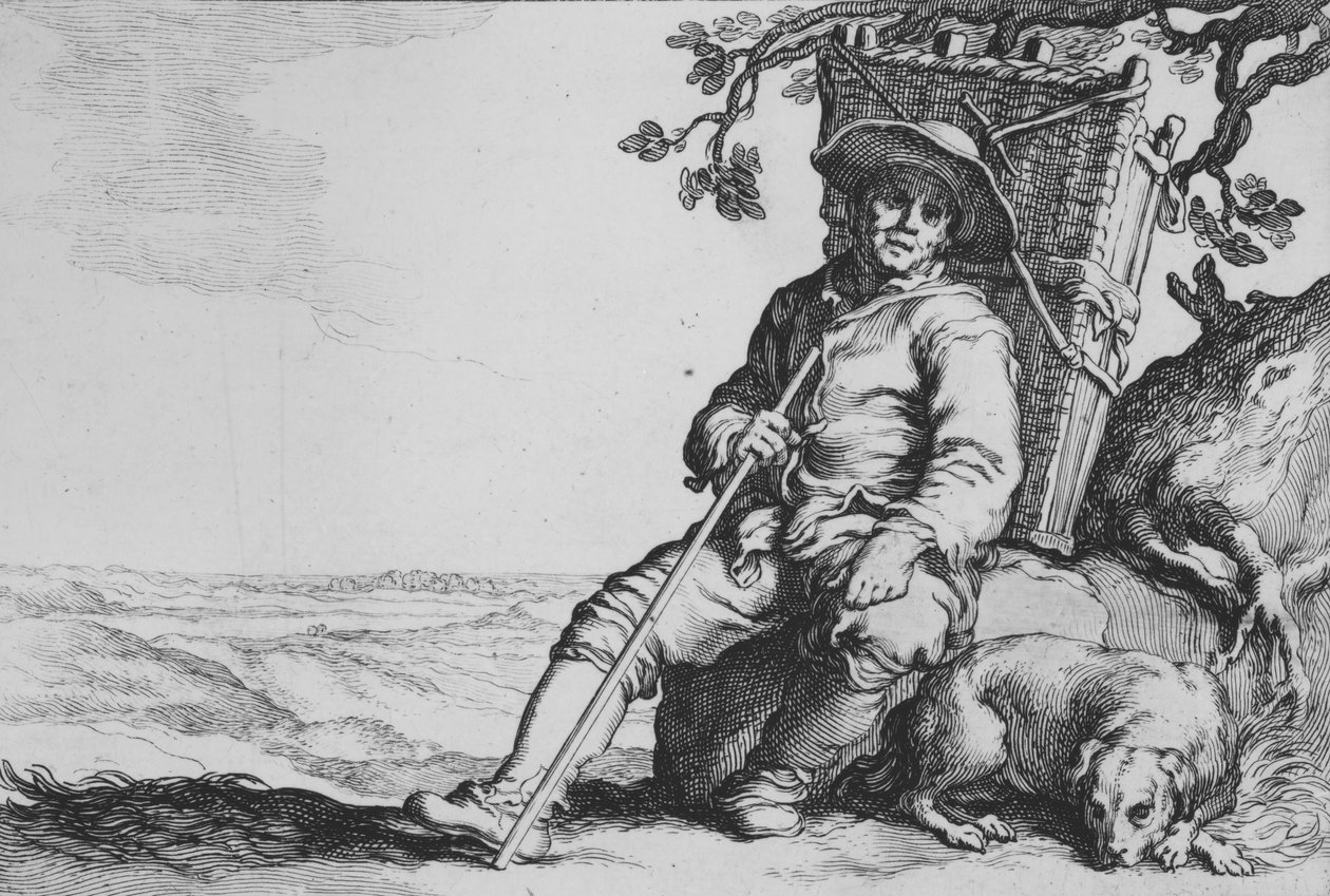 Viajero con perro, de la serie Dieciséis temas campesinos de Cornelis Bloemaert