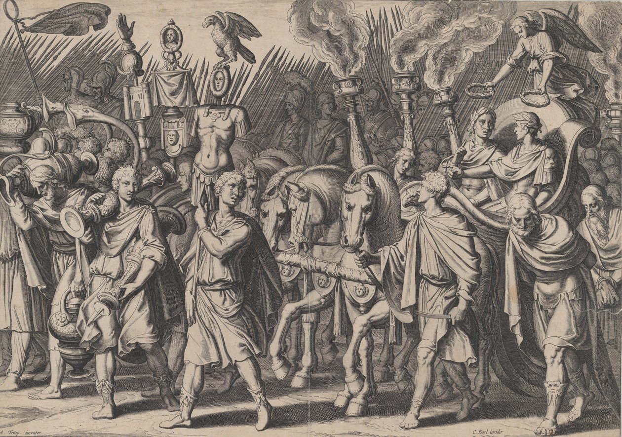 Placa 7: Procesión Triunfal tras la Victoria sobre los Turcos, de los Triunfos de Carlos V, 1614 de Cornelis Boel
