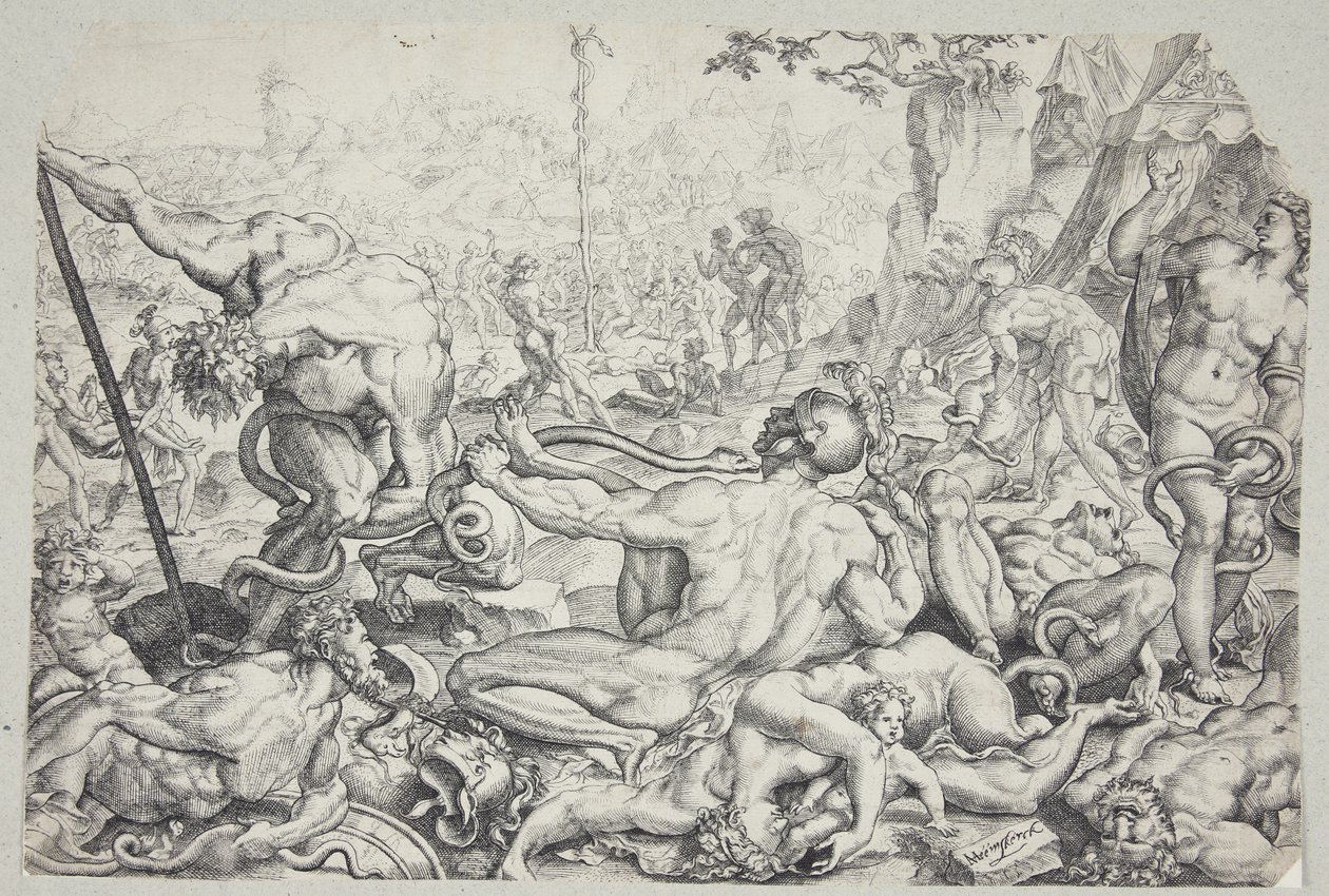 La serpiente de bronce y el azote de las serpientes de fuego de Cornelis Bos