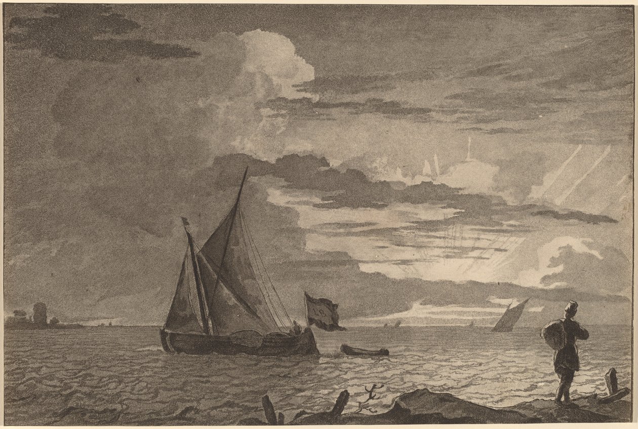 Pescador con mochila sobre el hombro, 1779, publicado en 1781 de Cornelis Brouwer