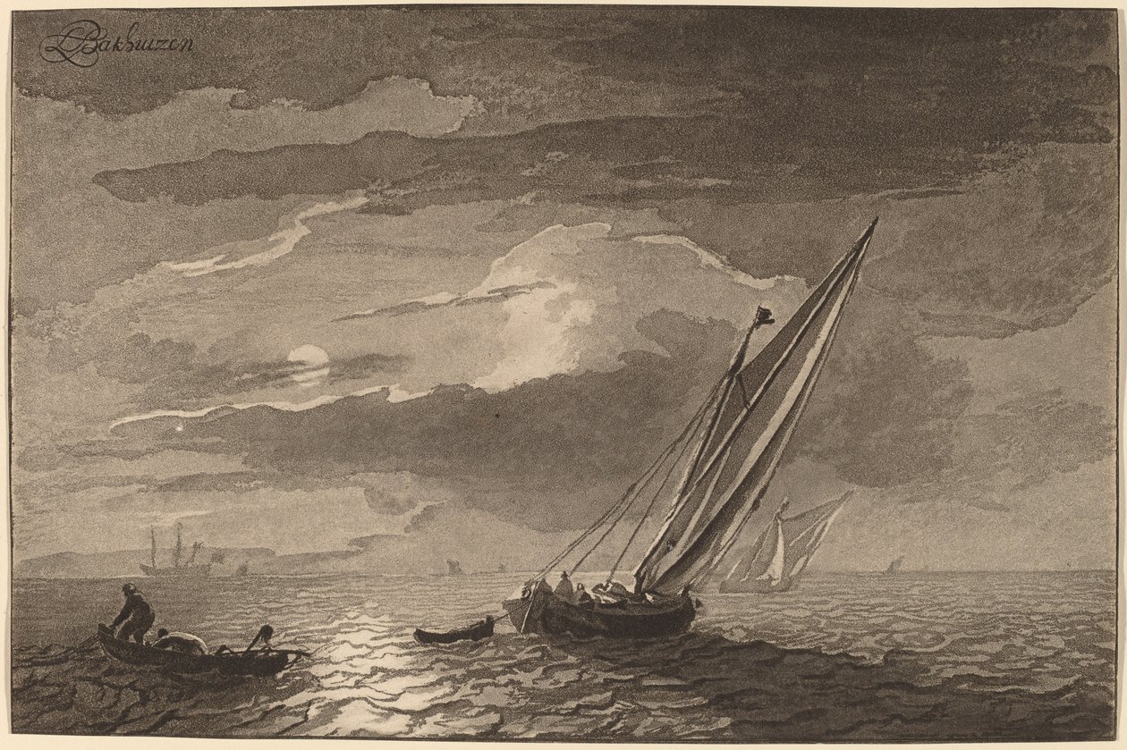 Marina con luna llena, 1779, publicada 1781 de Cornelis Brouwer