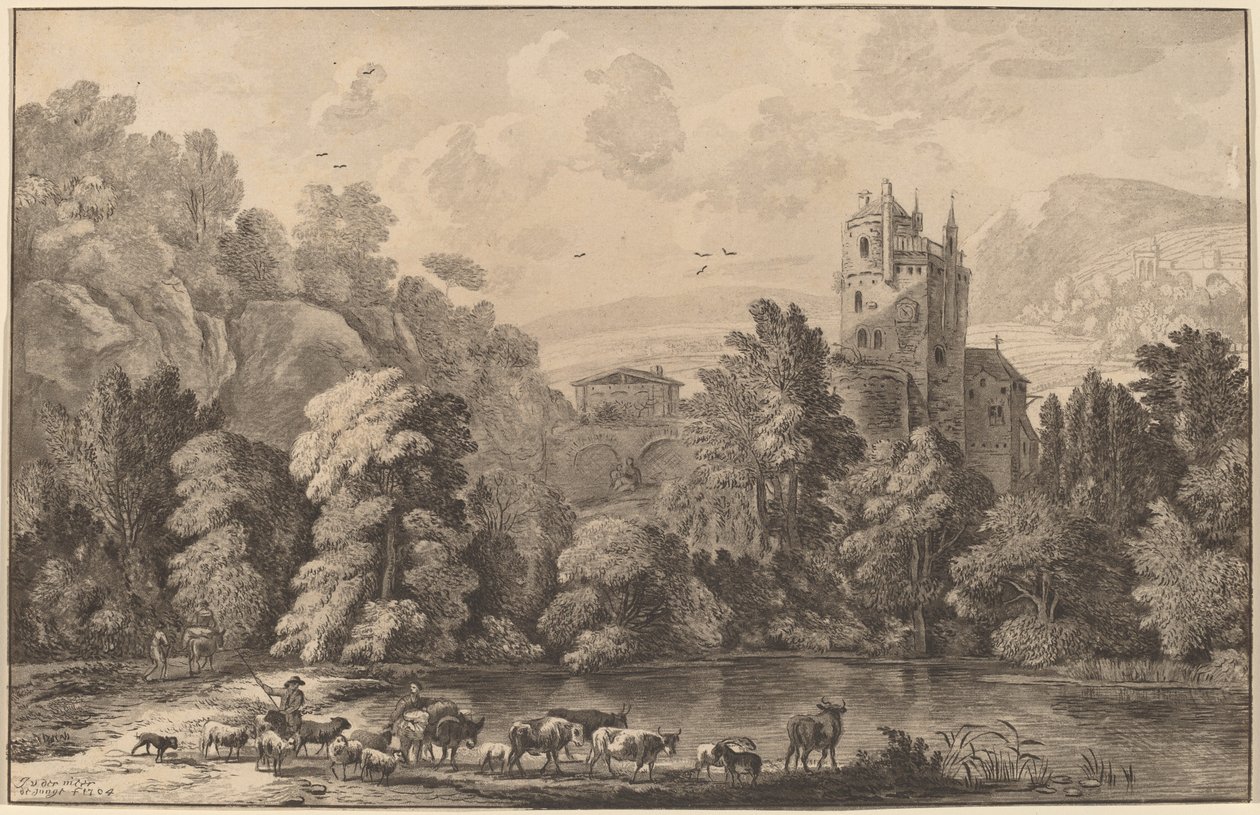 Valle con un castillo antiguo, 1784, publicado 1786 de Cornelis Brouwer