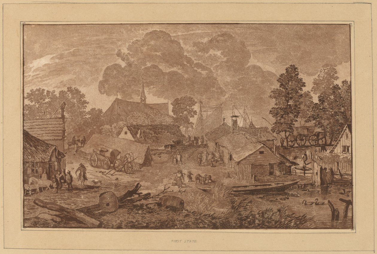 Pueblo con estanque, c. 1782 de Cornelis Brouwer