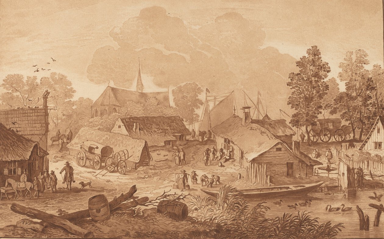Pueblo con estanque, c. 1782 de Cornelis Brouwer