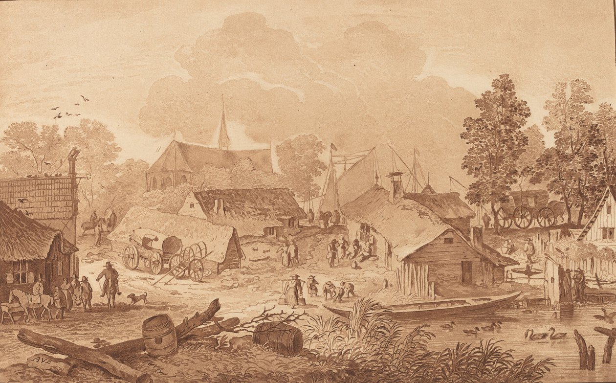 Pueblo con estanque de Cornelis Brouwer