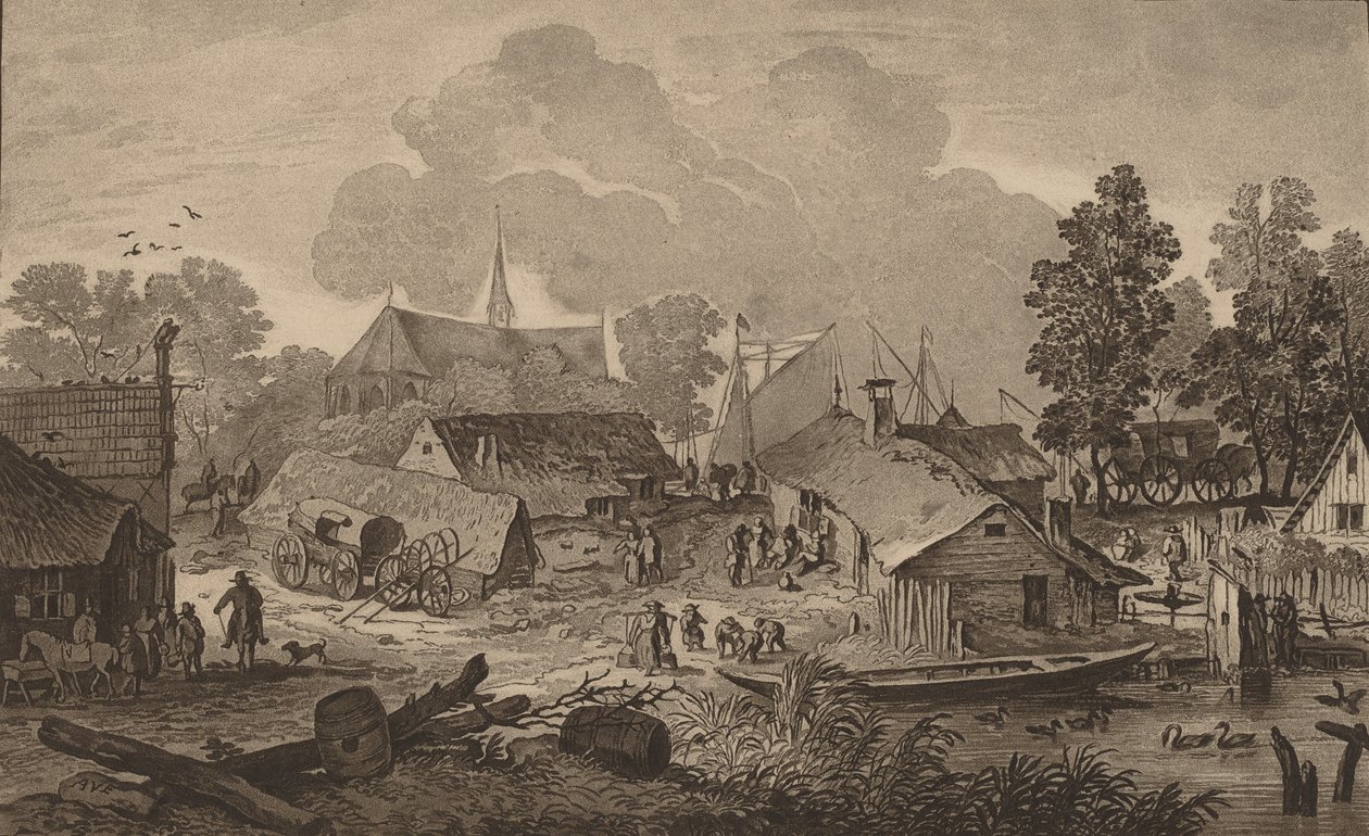 Pueblo con estanque de Cornelis Brouwer