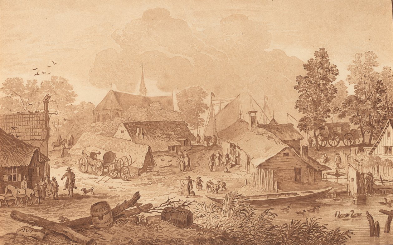 Pueblo con estanque de Cornelis Brouwer
