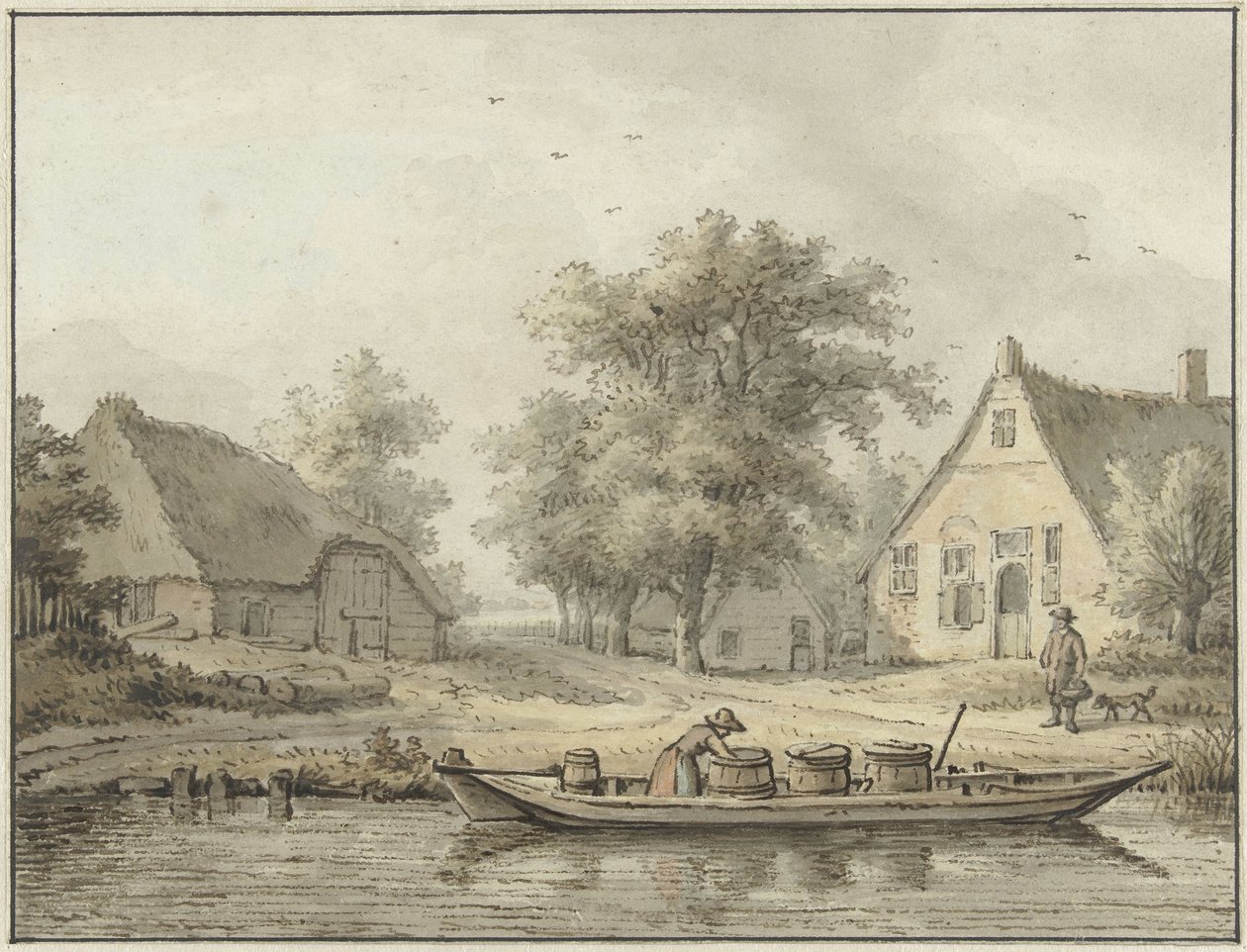 Paisaje con barcaza amarrada con barriles de Cornelis Buys
