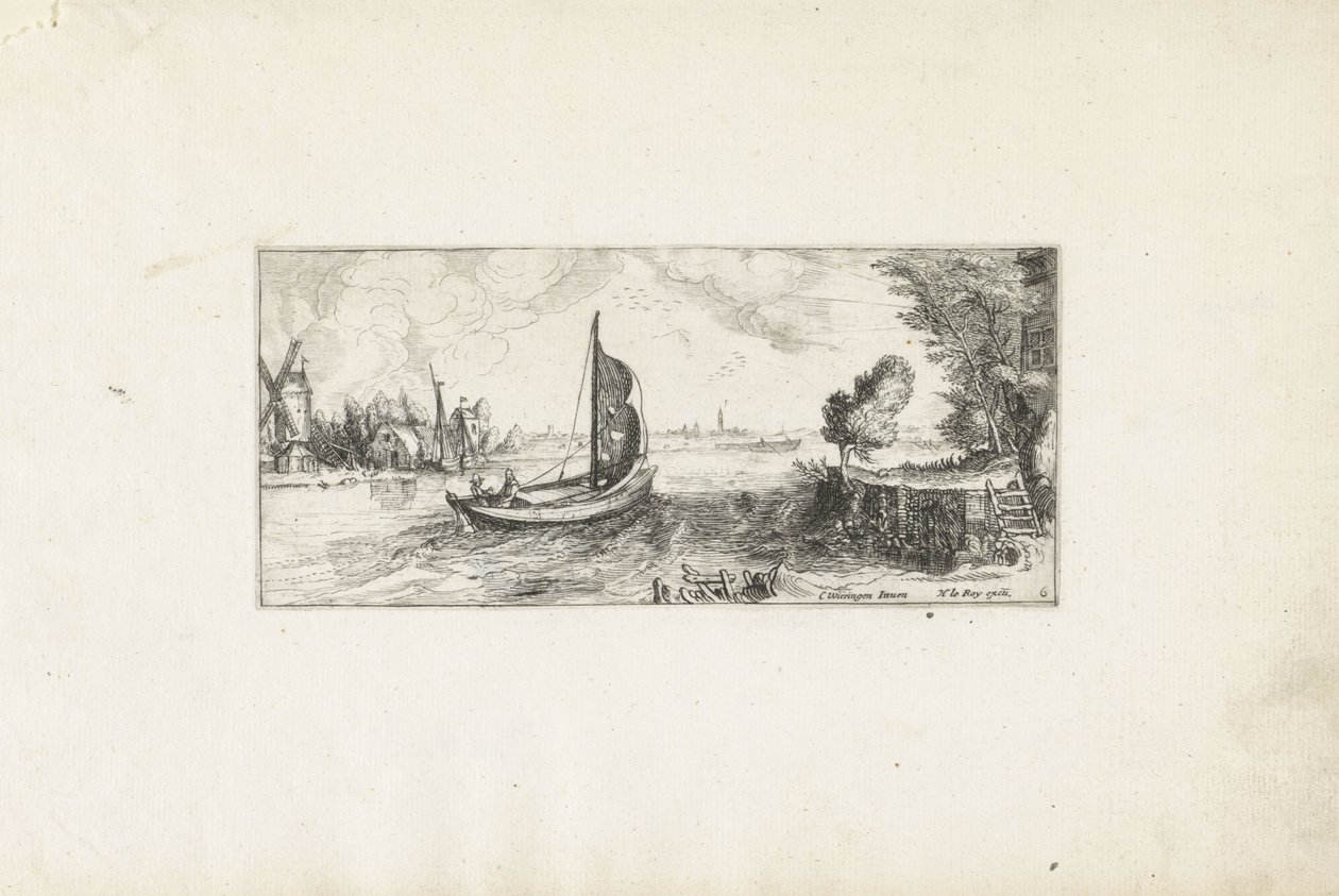 Barco en un río Paisajes (título de la serie) de Cornelis Claesz van Wieringen (possibly)