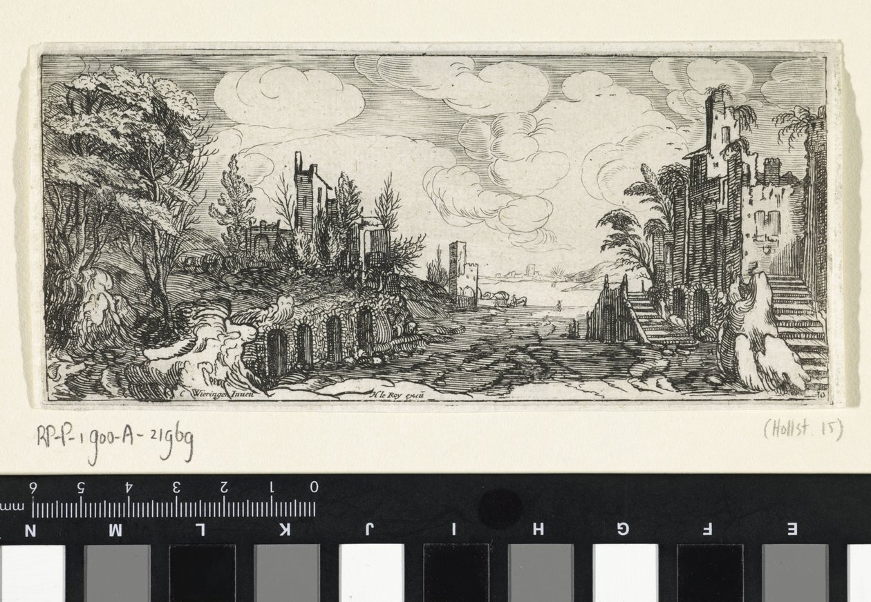 Paisaje montañoso con vistas a un río. Paisajes (título de la serie) de Cornelis Claesz van Wieringen (possibly)