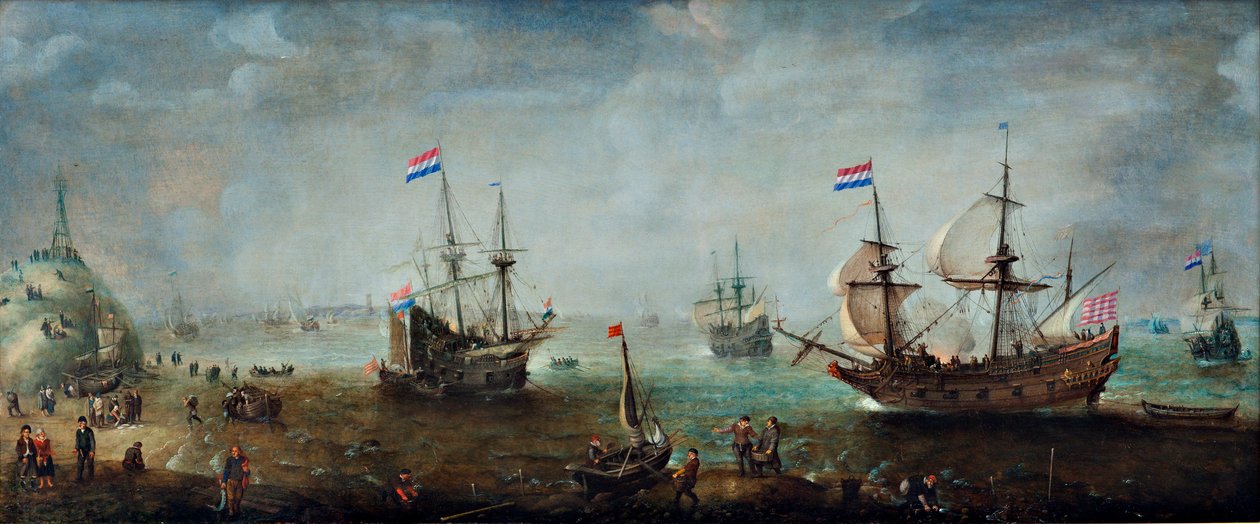 Marina (óleo sobre madera) de Cornelis Claesz  van Wieringen