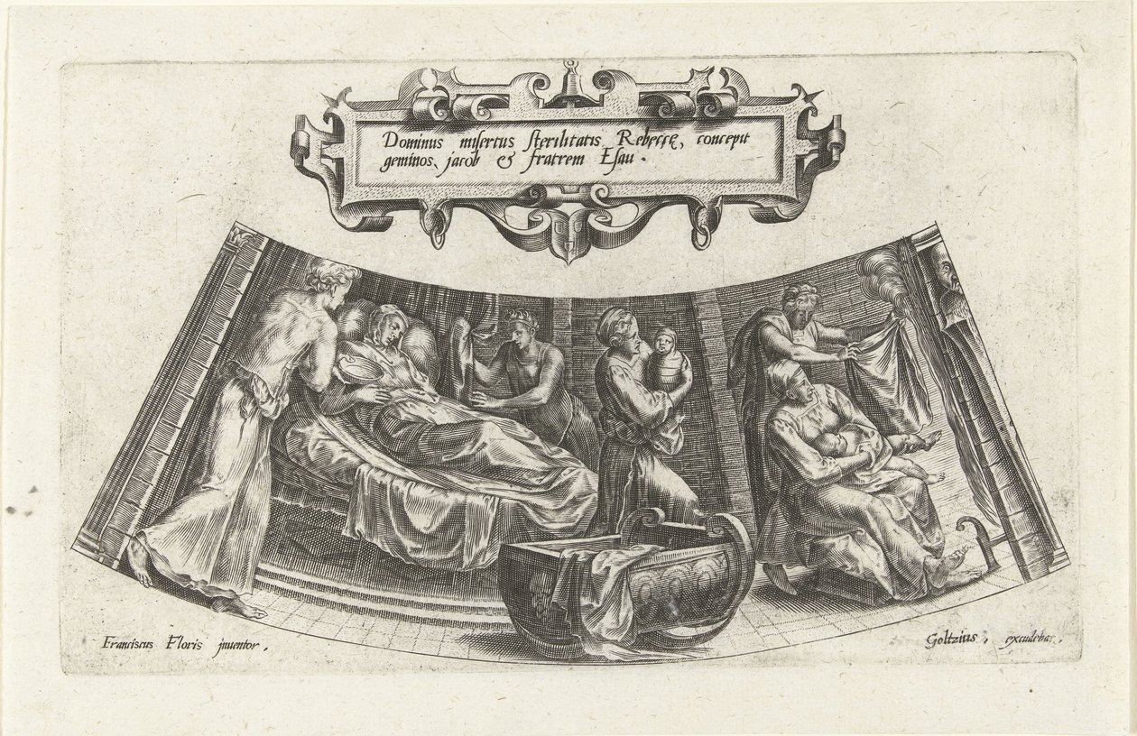 El nacimiento de Jacob y Esaú La historia de Jacob (título de la serie) de Cornelis Cort