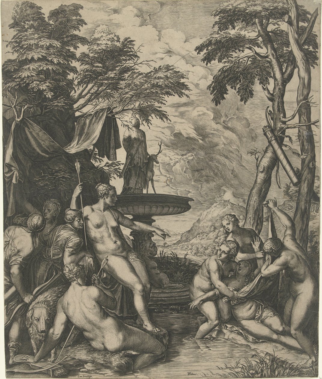 Diana descubre el embarazo de Calisto. de Cornelis Cort