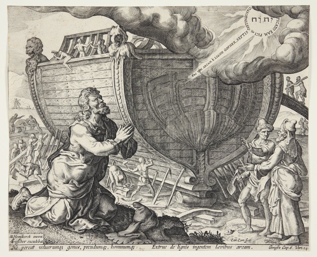 Dios instruyendo a Noé para construir el arca de Cornelis Cort