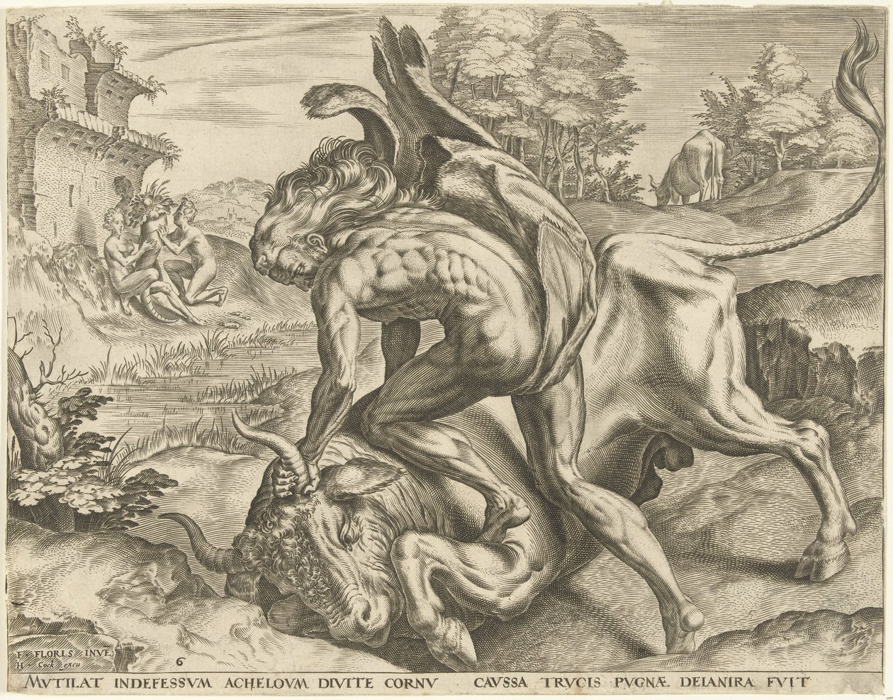 Hércules lucha con Achelous Trabajos de Hércules (título de la serie) de Cornelis Cort