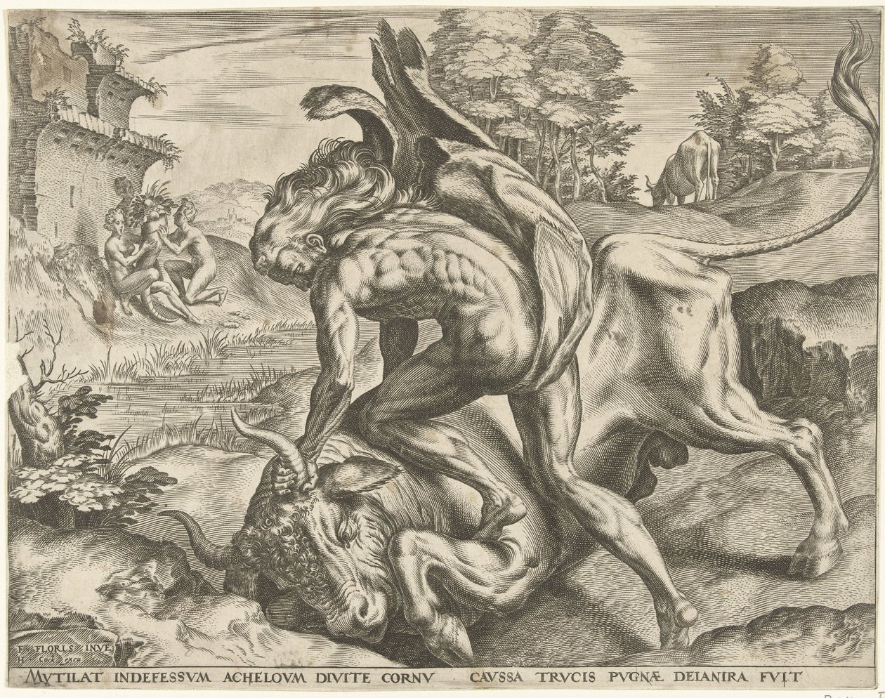 Hércules lucha con Achelous Trabajos de Hércules (título de la serie) de Cornelis Cort
