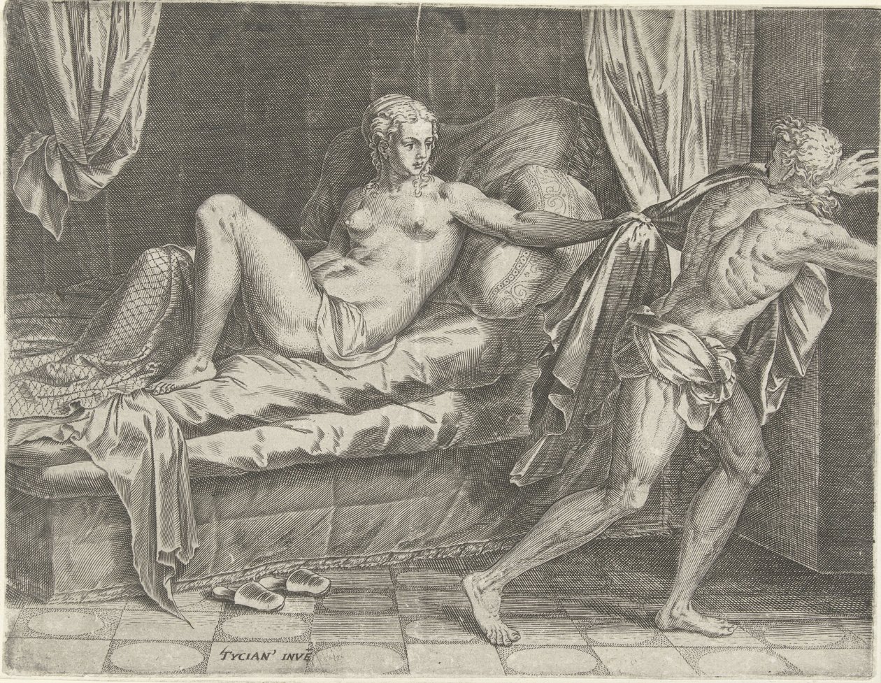 José y la esposa de Potifar de Cornelis Cort