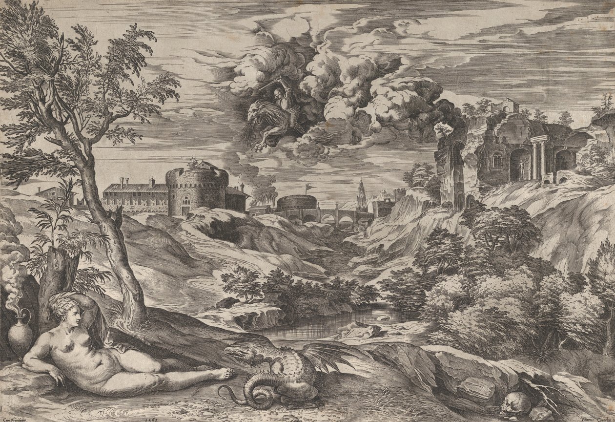 Ruggiero rescatando a Angélica, 1565 de Cornelis Cort