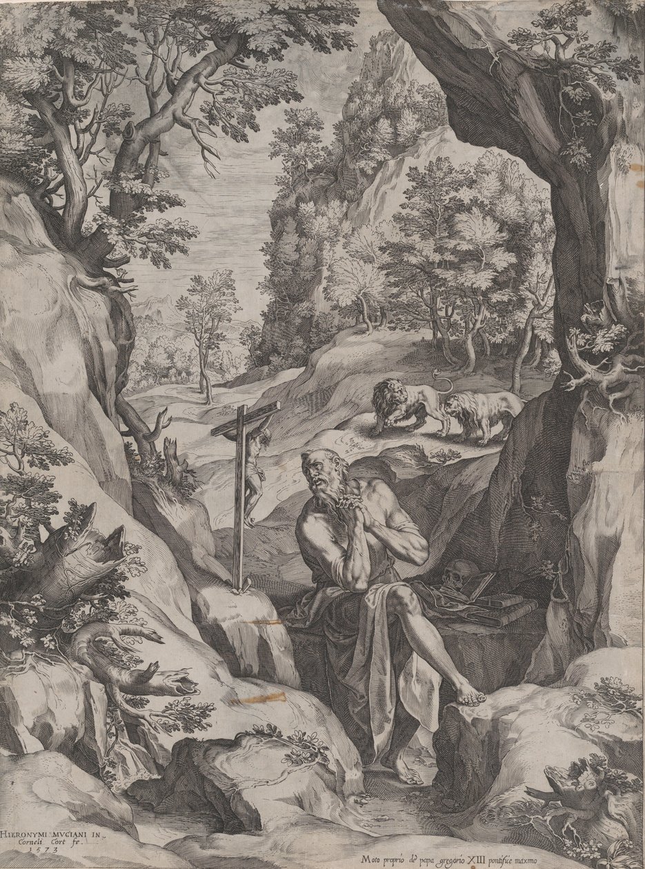 San Jerónimo penitente en el desierto, 1573 de Cornelis Cort
