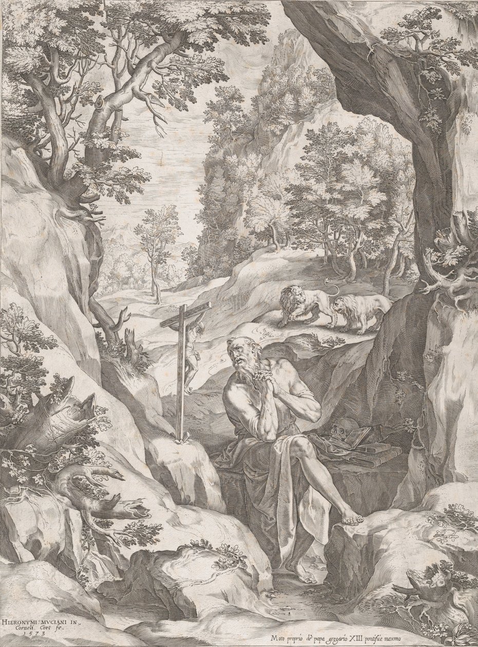 San Jerónimo penitente en el desierto, 1573 de Cornelis Cort
