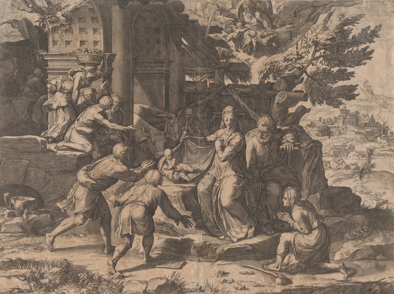 La adoración de los pastores, 1569 de Cornelis Cort