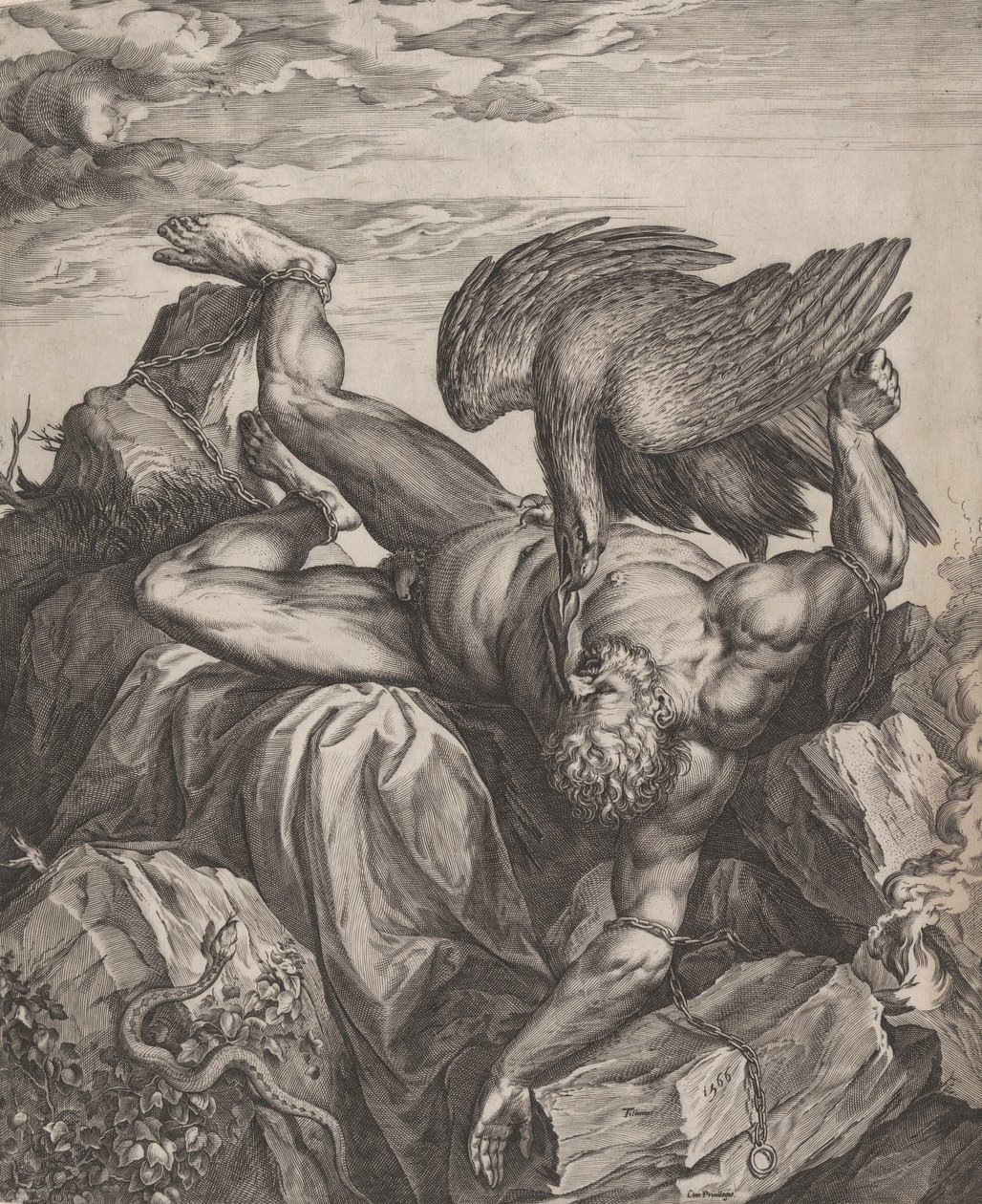 Tityus castigado en el infierno, 1566 de Cornelis Cort