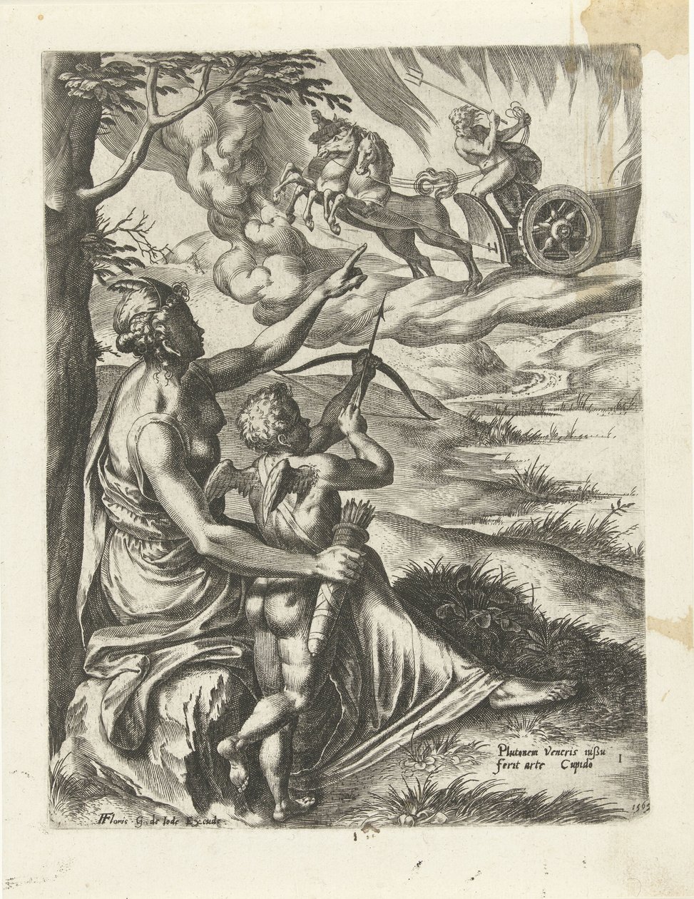 Venus le ordena a Amor que atraviese el corazón de Plutón con una flecha La historia de Plutón y Proserpina (título de la serie) de Cornelis Cort