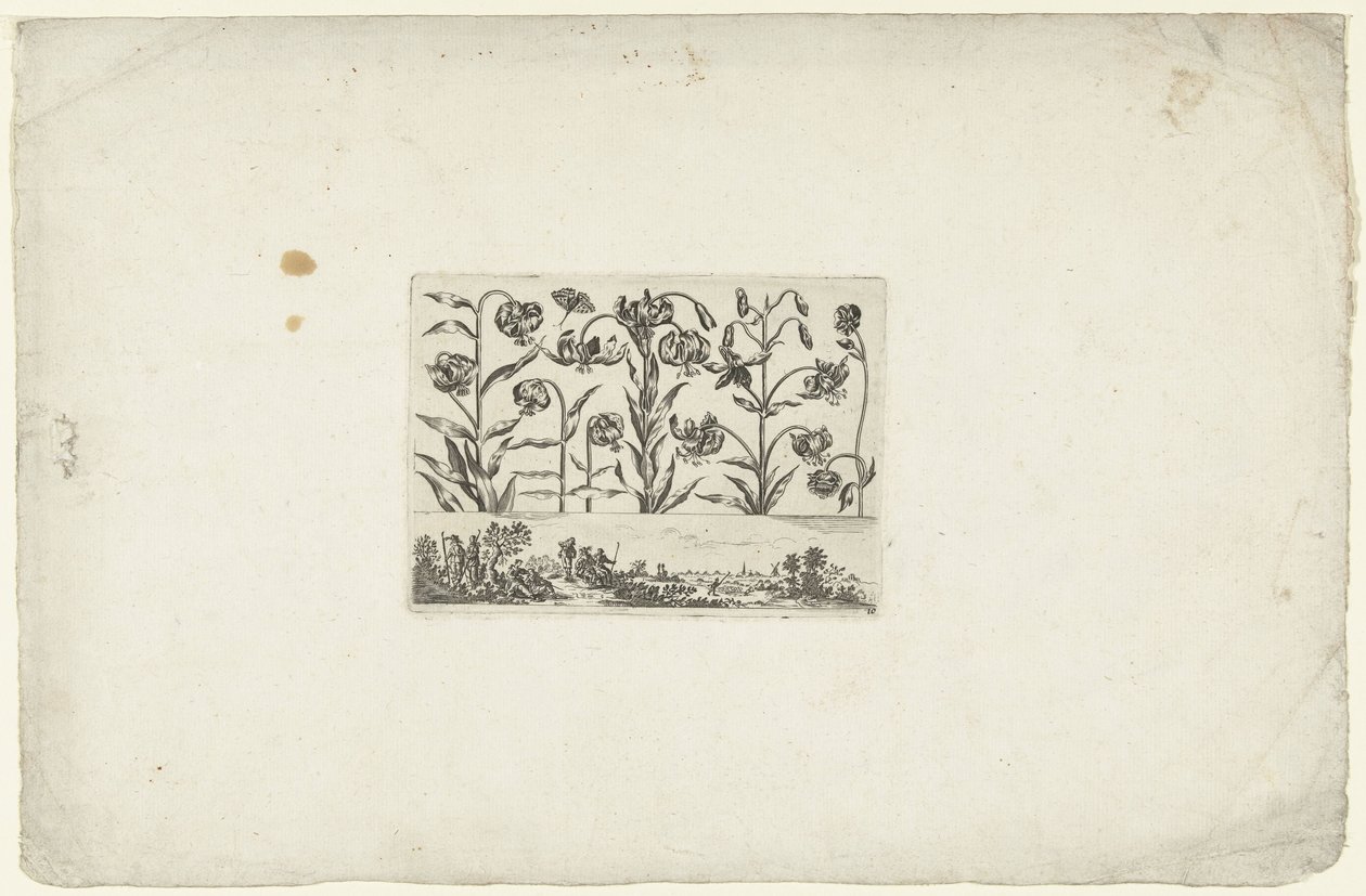 Fila de flores sobre el paisaje Flores y paisajes (título de la serie) de Cornelis Danckerts (I)