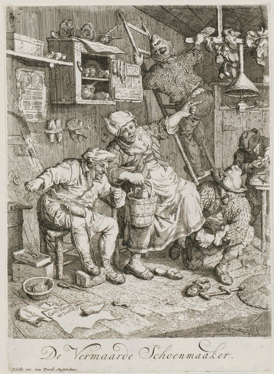 Zapatero famoso, lámina 3 de una serie de tres escenas de género de Cornelis Dusart