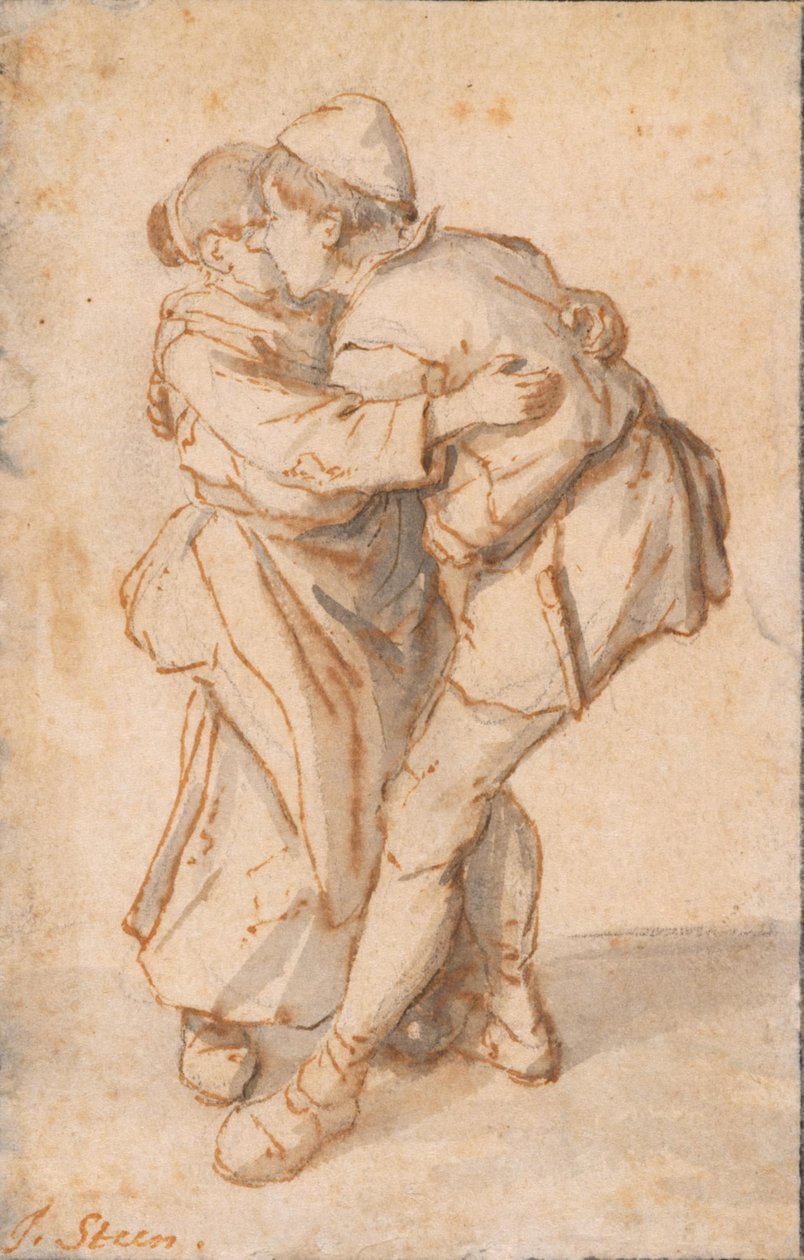 Una pareja de campesinos bailando de Cornelis Dusart