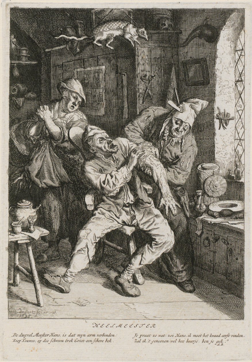 Curandero, lámina 2 de una serie de tres escenas de género de Cornelis Dusart