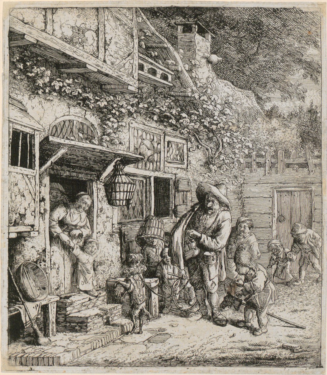 Tañedor de lira con su perro bailarín de Cornelis Dusart