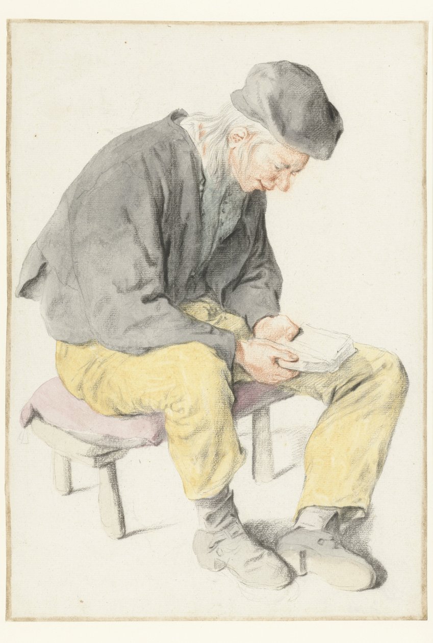 Hombre sentado leyendo, mirando hacia la derecha
Hombre sentado con un libro, girado hacia la derecha de Cornelis Dusart