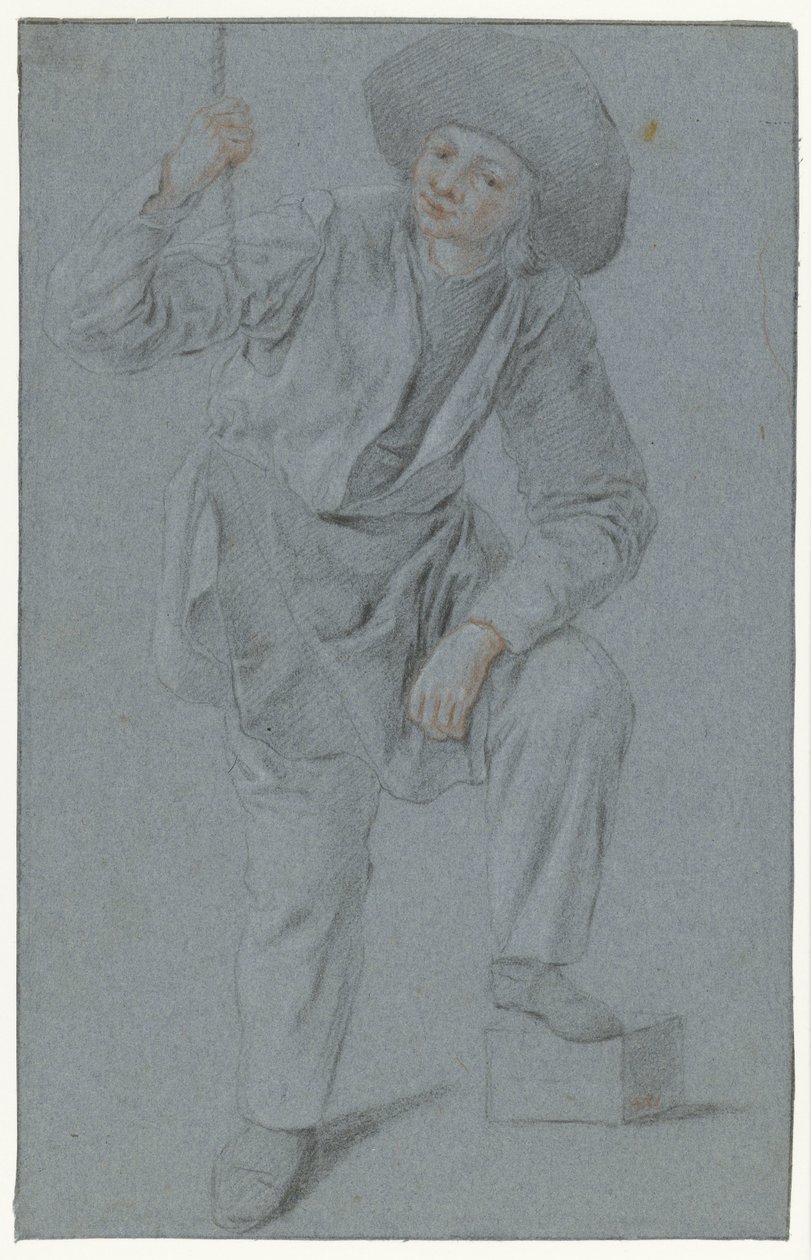 Niño de pie tirando de una cuerda de Cornelis Dusart