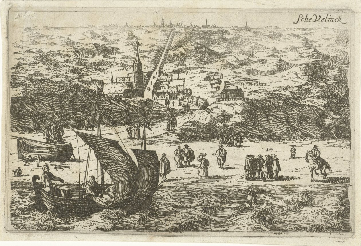 Vista de Scheveningen desde el mar Schevelinck (título sobre objeto) de Cornelis Elandts