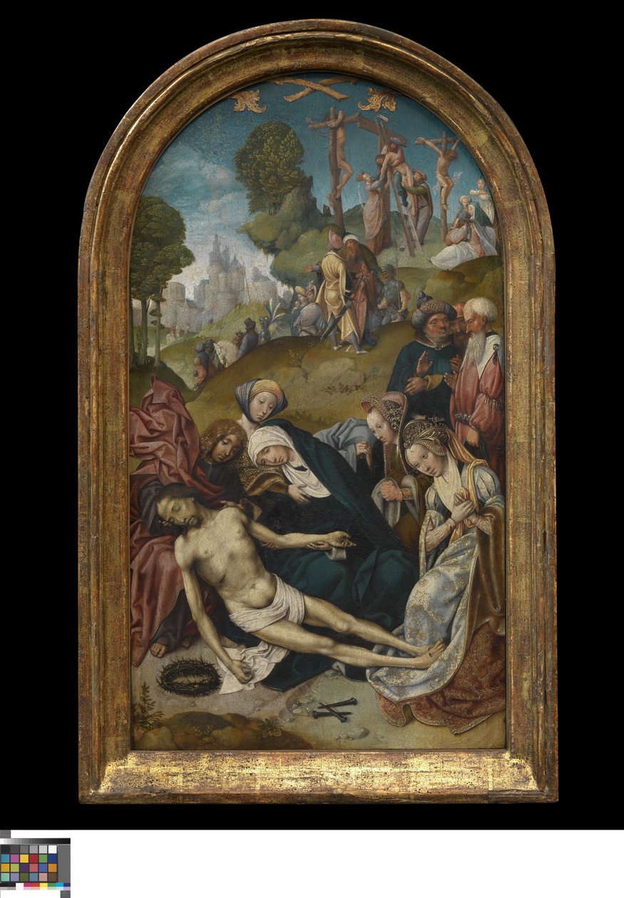 El lamento; en el fondo la disminución de la cruz de Cornelis Engebrechtsz.