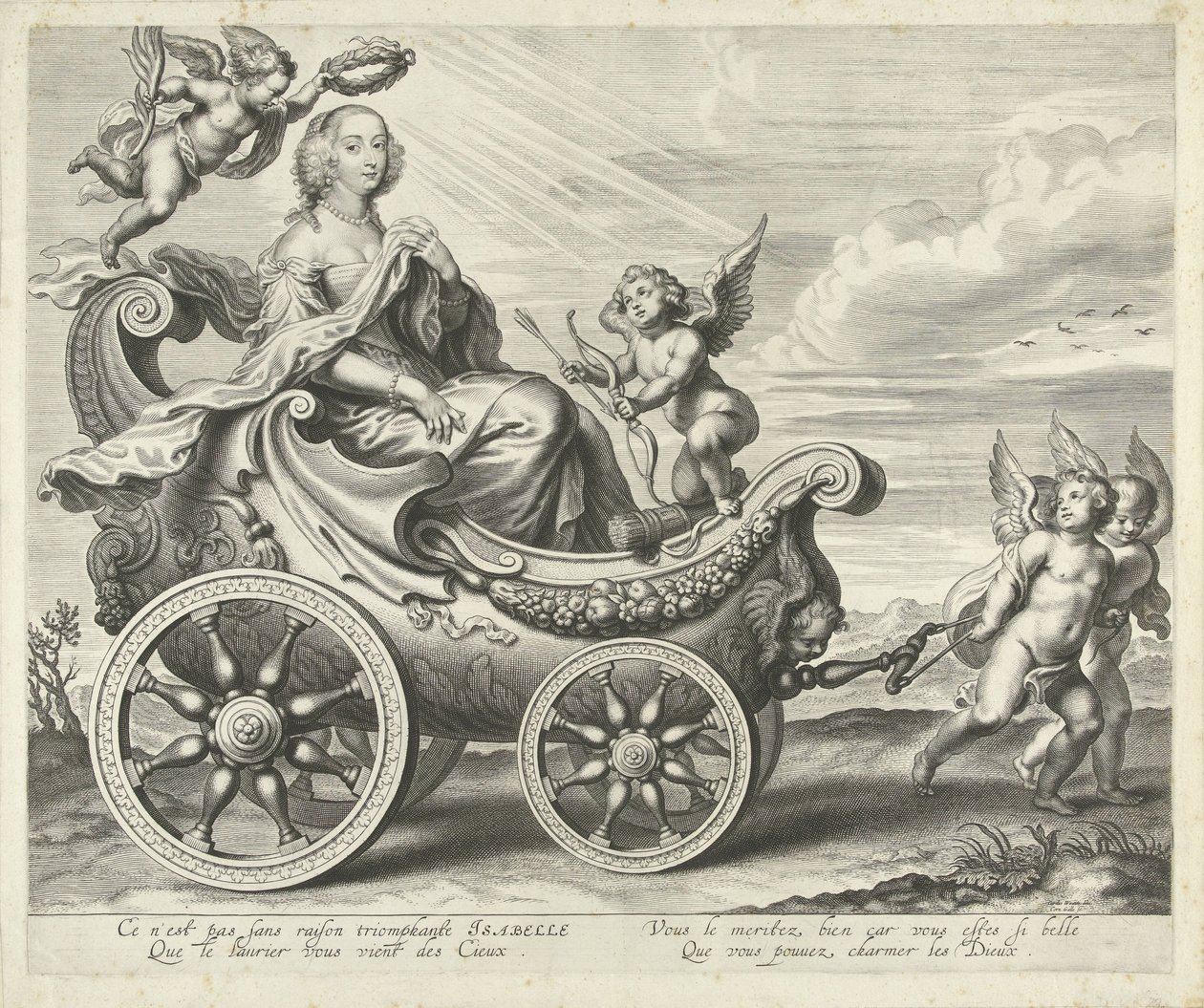 Clara Isabella de Ligne-Arenberg (?) en un carro triunfal de Cornelis Galle (I)