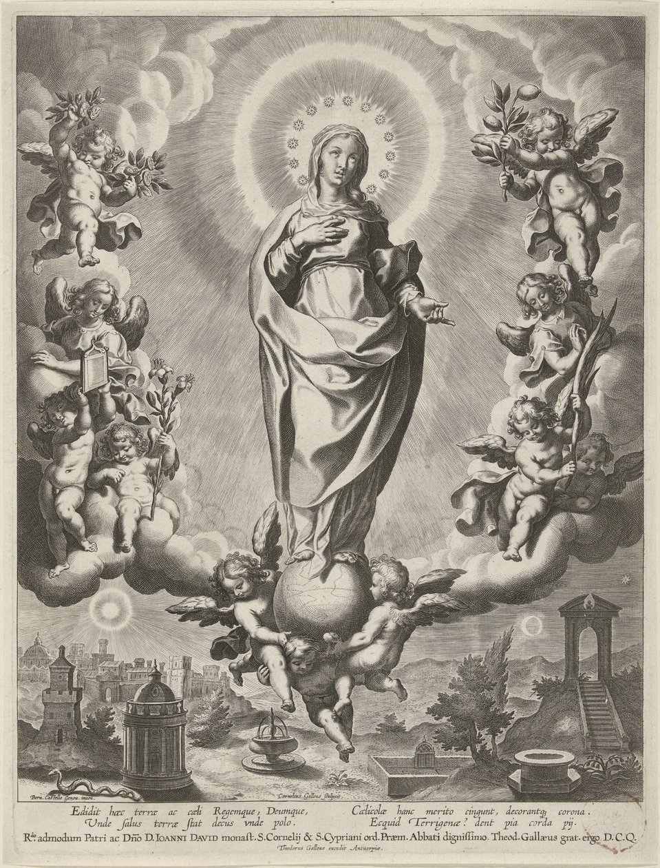 María en un globo, rodeada de ángeles de Cornelis Galle (I)