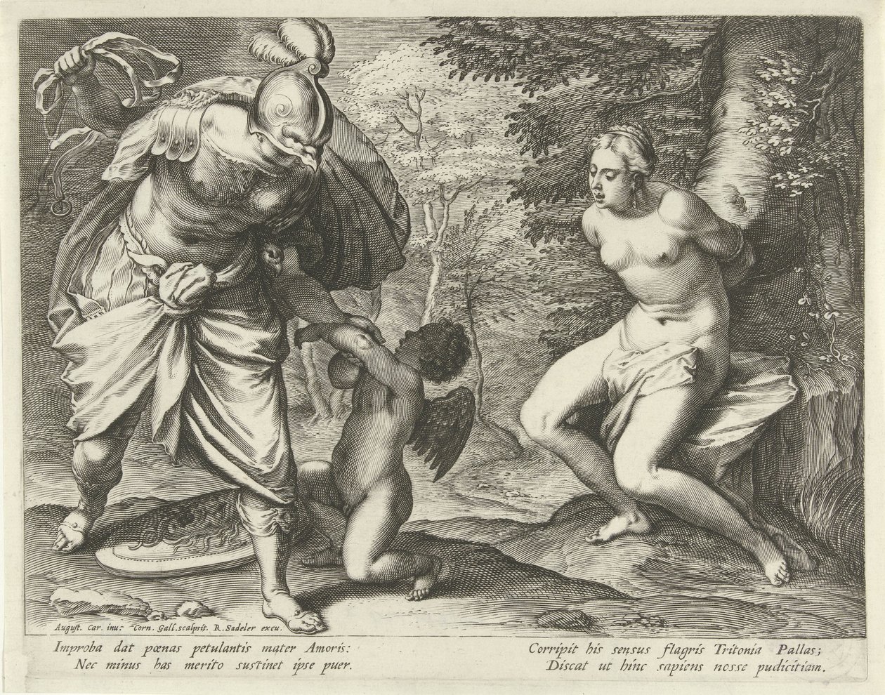Venus atada a un árbol y Amor castigado por Minerva de Cornelis Galle (I)