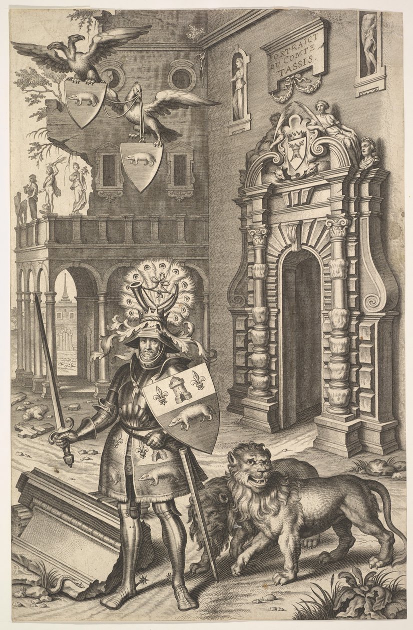 Retrato alegórico del Conde Tassis, ilustración de Jean Jacques Chifflet, Les marques ..., 1645 de Cornelis Galle I