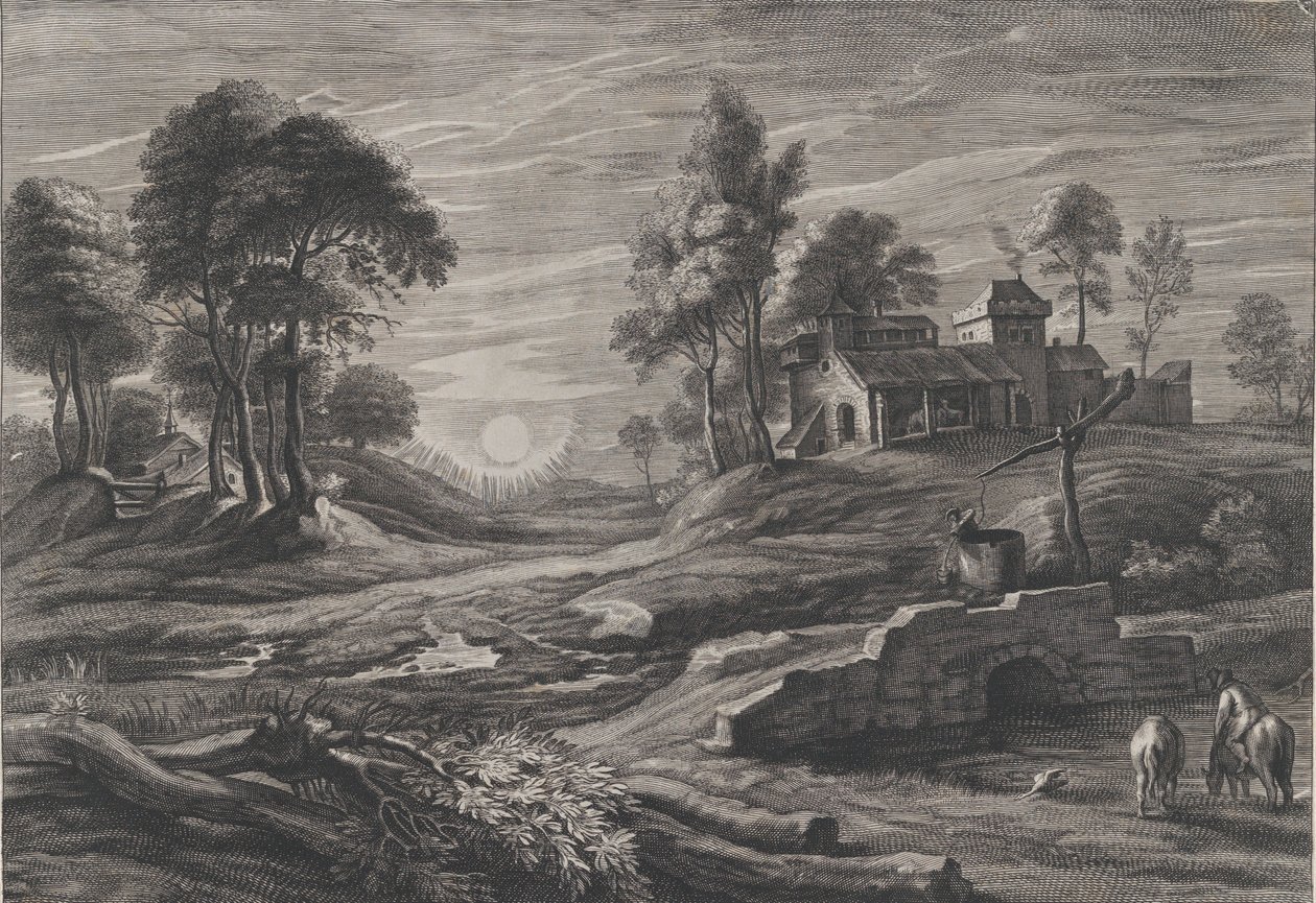 Paisaje con pozo de Cornelis Galle I