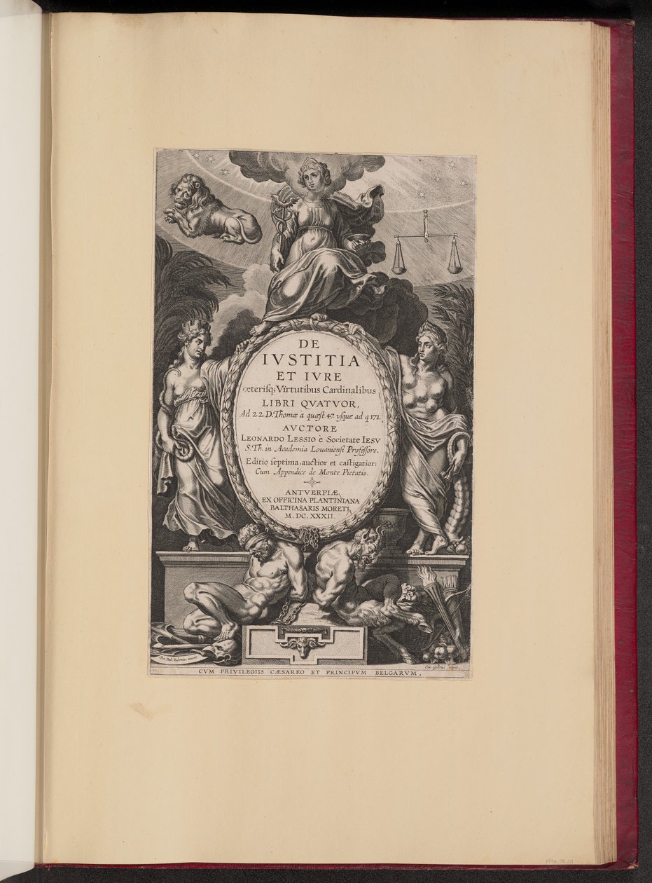Página de título para Leonard Lessius, De Ivstitia et Ivre de Cornelis Galle I after Sir Peter Paul Rubens