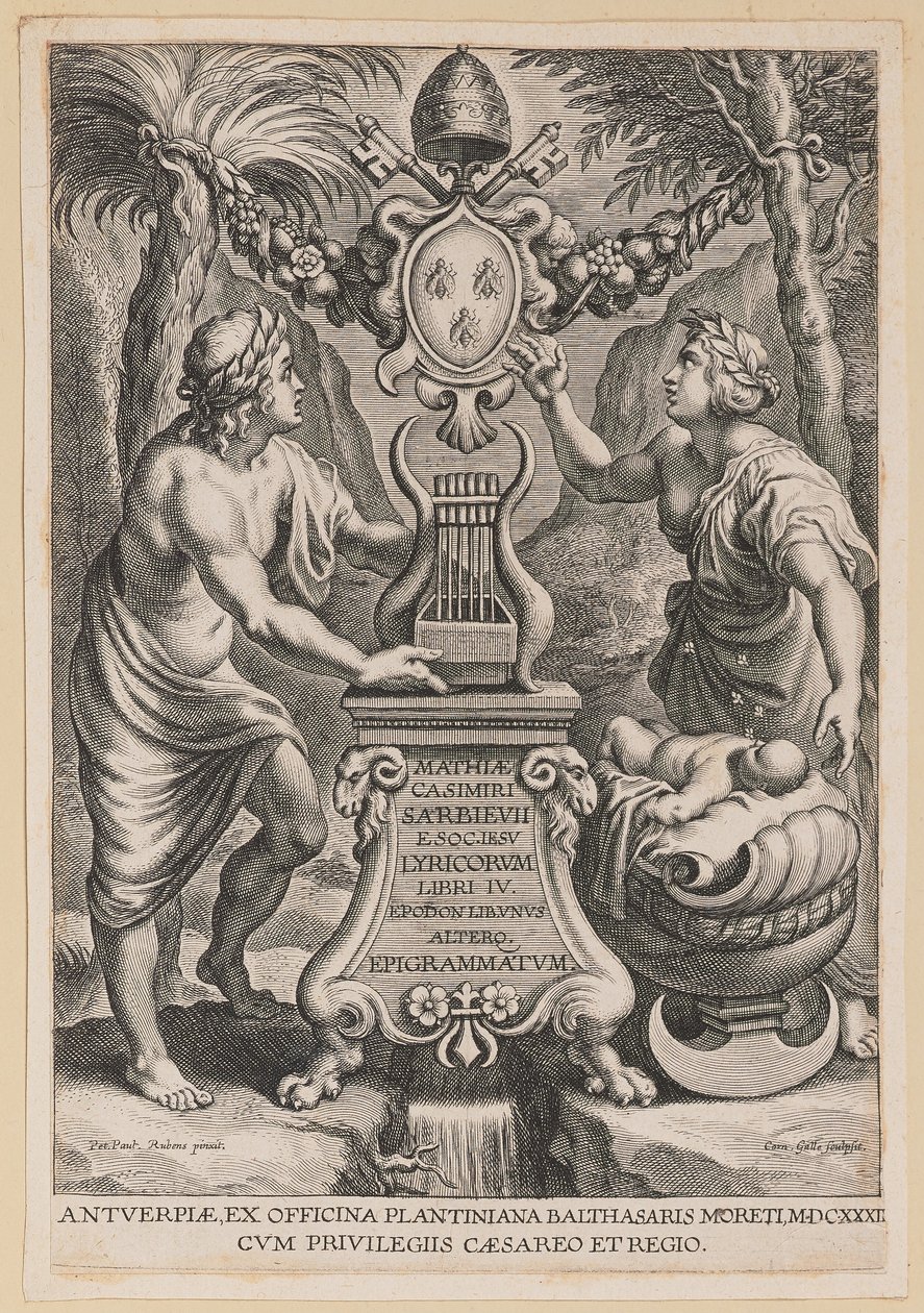Página de título para "Lyricorum Libri IV" de M.C. Sarbievski de Cornelis Galle I after Sir Peter Paul Rubens