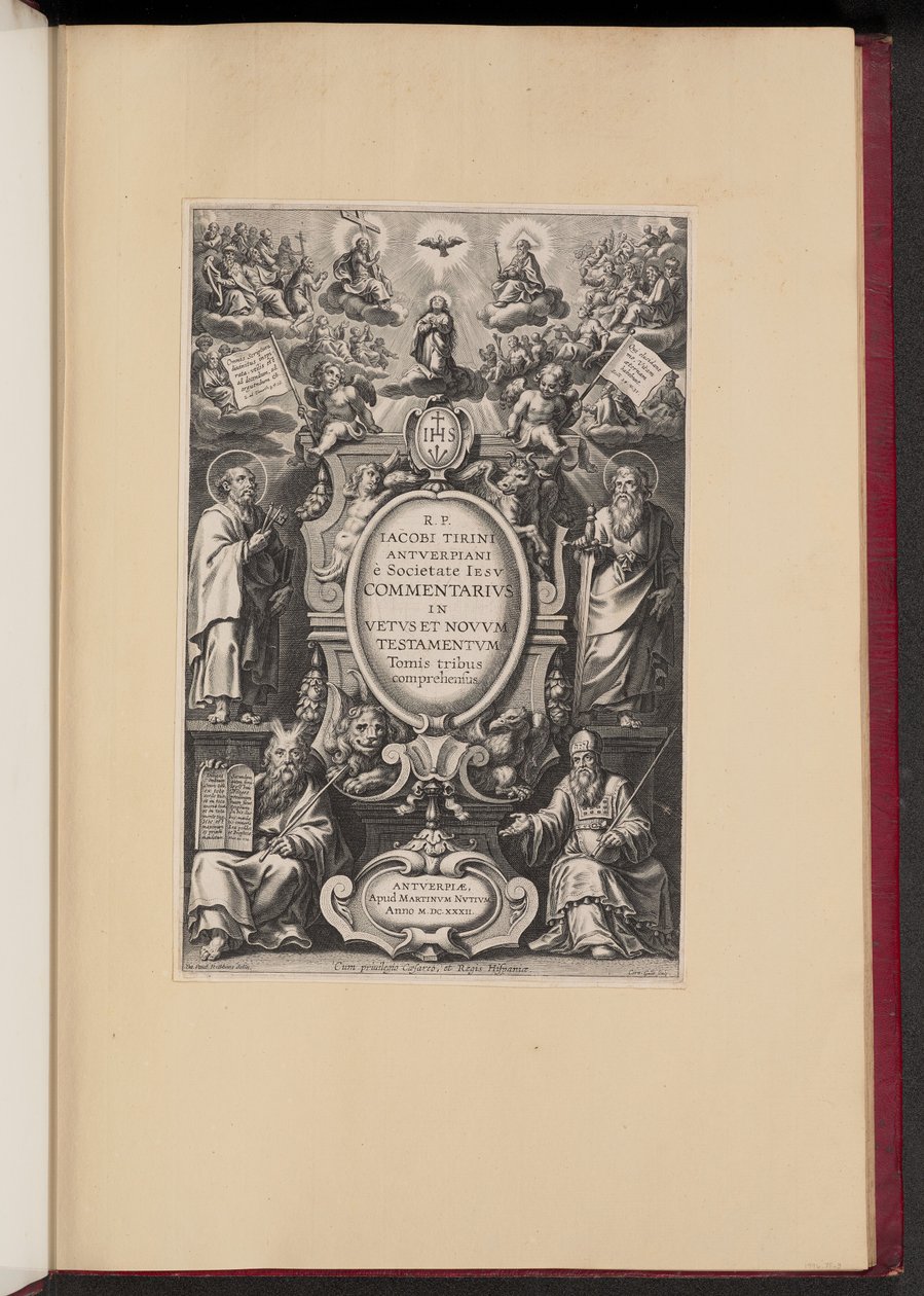 Página de título para "Commentarius in Vetvs et Novvm Testamentvm" de R.P. Jacobi Tirini de Cornelis Galle I after Sir Peter Paul Rubens