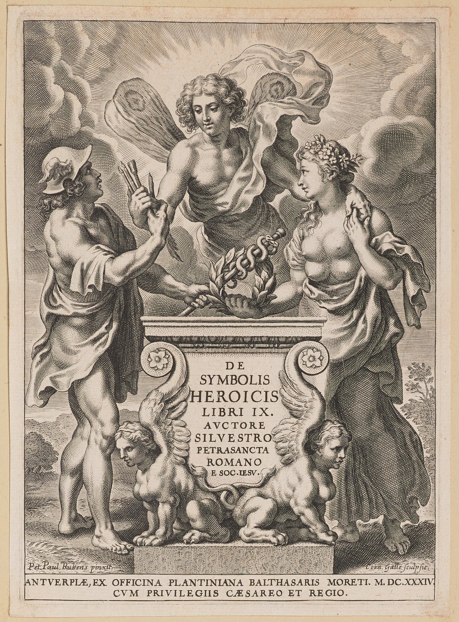 Página de título para Silvester Pietrasanta, De Symbolis Heroicis de Cornelis Galle I after Sir Peter Paul Rubens