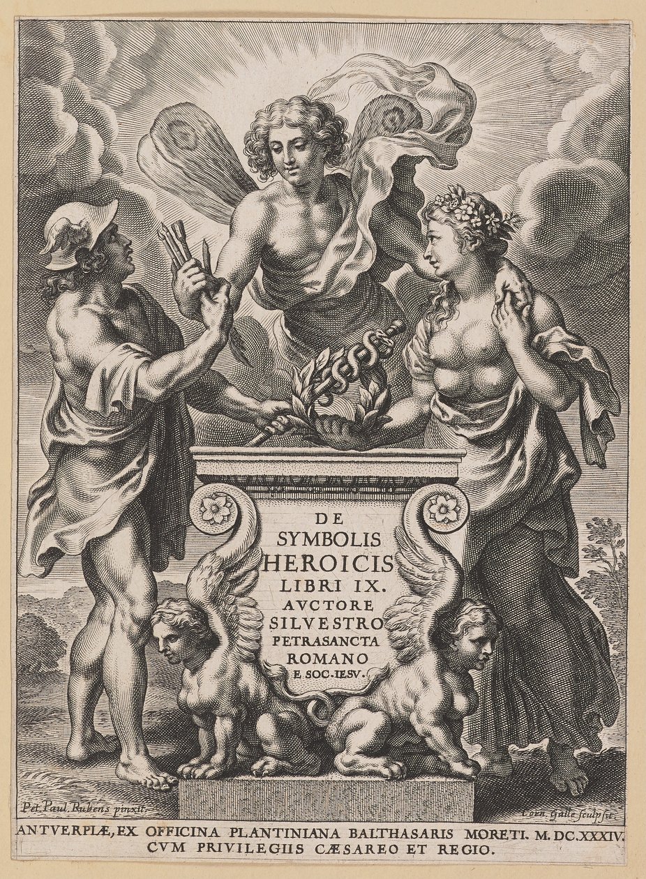 Página de título para Silvester Pietrasanta, De Symbolis Heroicis de Cornelis Galle I after Sir Peter Paul Rubens