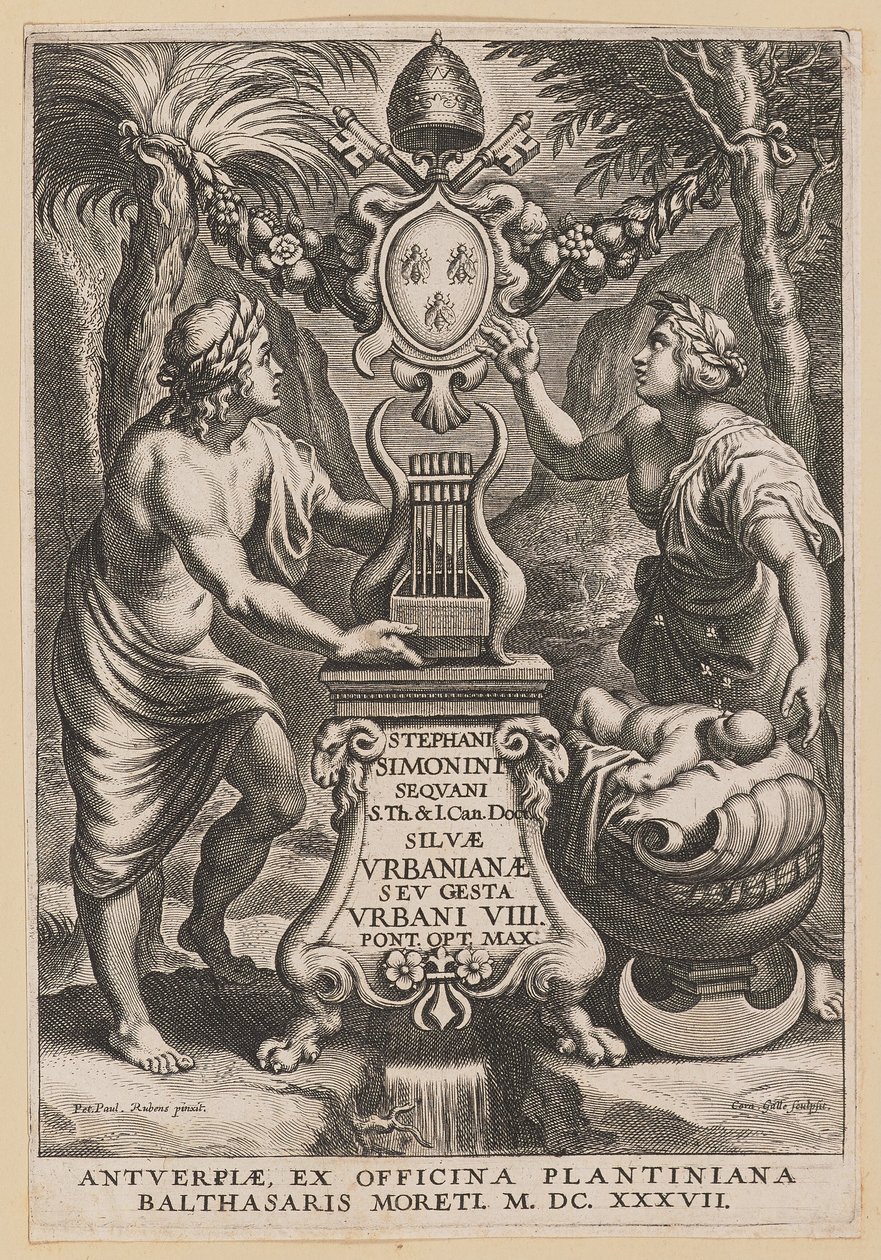 Página de Título para Stephanus Simonini, Silvae Urbaninae de Cornelis Galle I after Sir Peter Paul Rubens